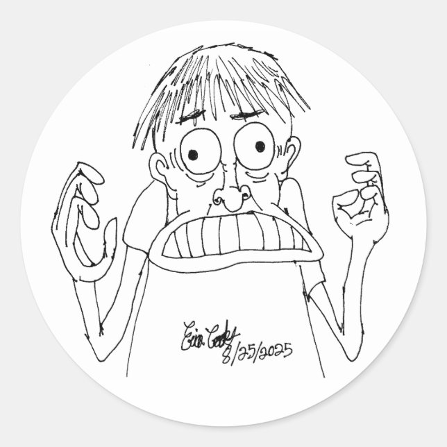 panicky cartoon character classic round sticker (Front)