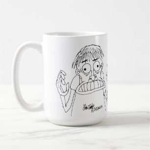 panicky cartoon character coffee mug