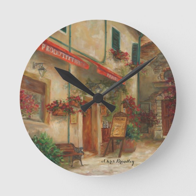 Panini Cafe' Oil painting by Chris Brandley Round Clock (Front)