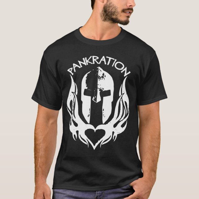 Pankration Spartan Helmet With Heart Flames T-Shirt (Front)
