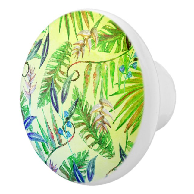 Pannaro tropical leaves pattern gradient green ceramic knob (Right)