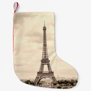 Panorama Eiffel Tower in Paris. France. Vintage vi Small Christmas Stocking
