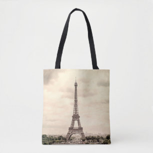 Panorama Eiffel Tower in Paris. France. Vintage vi Tote Bag