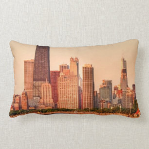 Panorama of Chicago skyline at sunrise Lumbar Cushion