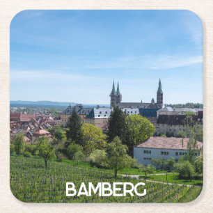 Panorama of historic old town of Bamberg, Germany Square Paper Coaster