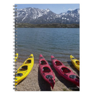 Panorama of kayaks on Bernard Lake in Alaska 2 Notebook