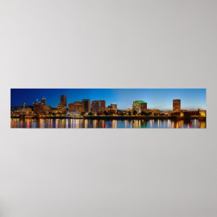 Panorama of Portland Oregon at night Poster