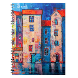 Panorama of street with colourful homes. Impressio Notebook