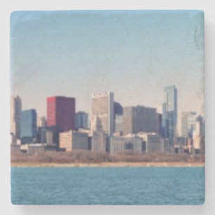 Panorama of the Chicago skyline Stone Coaster