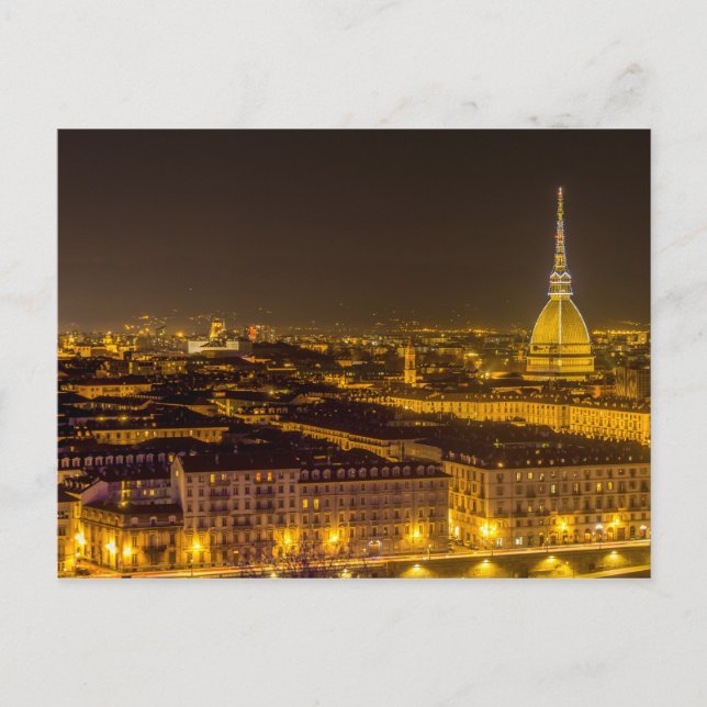 Panorama of Turin with mole Antonelliana at night Postcard (Front)