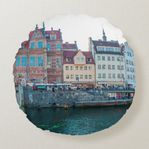 Panorama of typical colourful decorative mediaeval round cushion