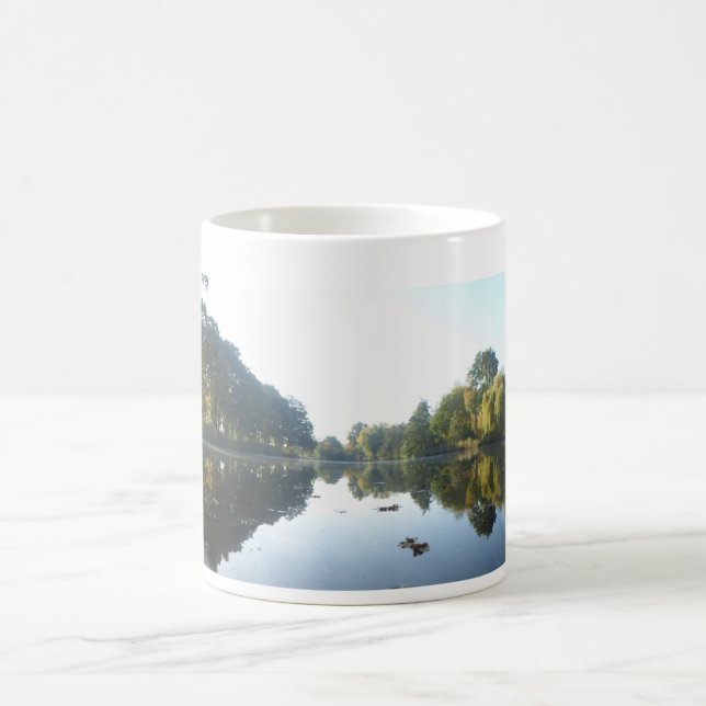 Panoramic Autumn Trees on Waterfront Coffee Mug (Center)
