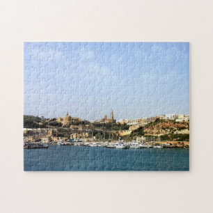 Panoramic bay view of Mgarr, town and harbour Jigsaw Puzzle