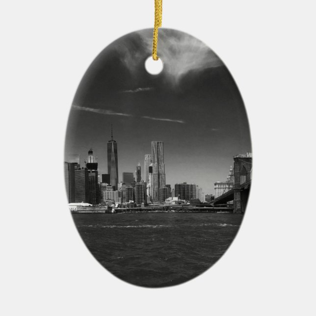 Panoramic Black White Brooklyn Ceramic Ornament (Front)