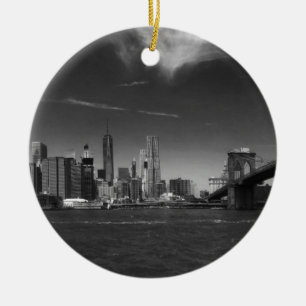 Panoramic Black White Brooklyn Ceramic Ornament