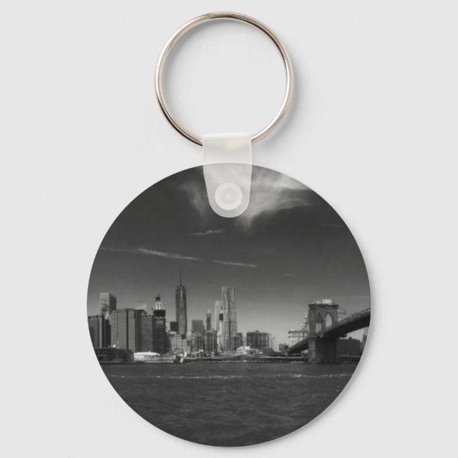 Panoramic Black White Brooklyn Key Ring (Front)