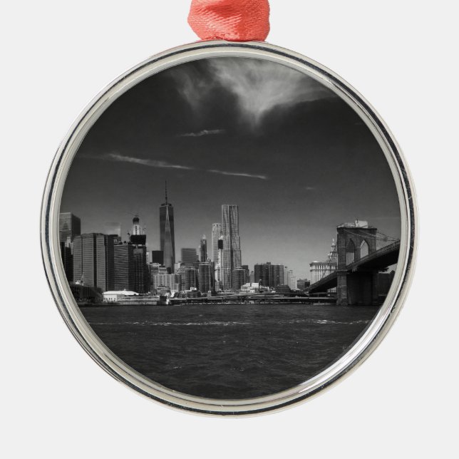 Panoramic Black White Brooklyn Metal Ornament (Front)