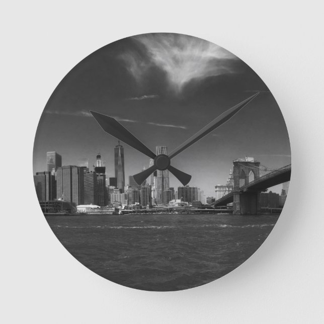Panoramic Black White Brooklyn Round Clock (Front)