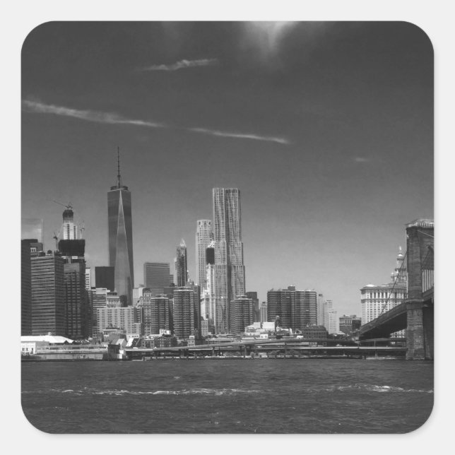 Panoramic Black White Brooklyn Square Sticker (Front)