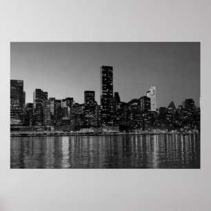 Panoramic Black White New York City Night Poster