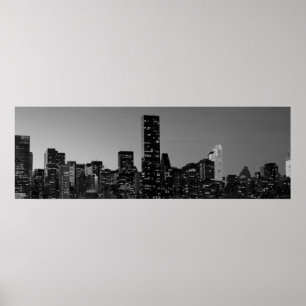 Panoramic Black White New York City Night Poster