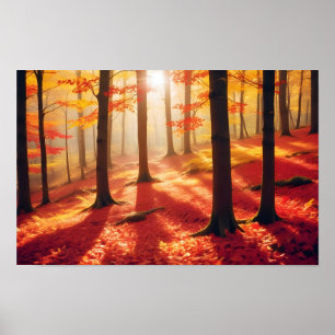 Panoramic Landscape Autumn Forest Nature Tranquil  Poster