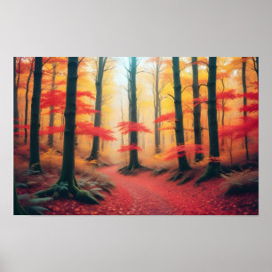 Panoramic Landscape Autumn Forest Nature Tranquil Poster