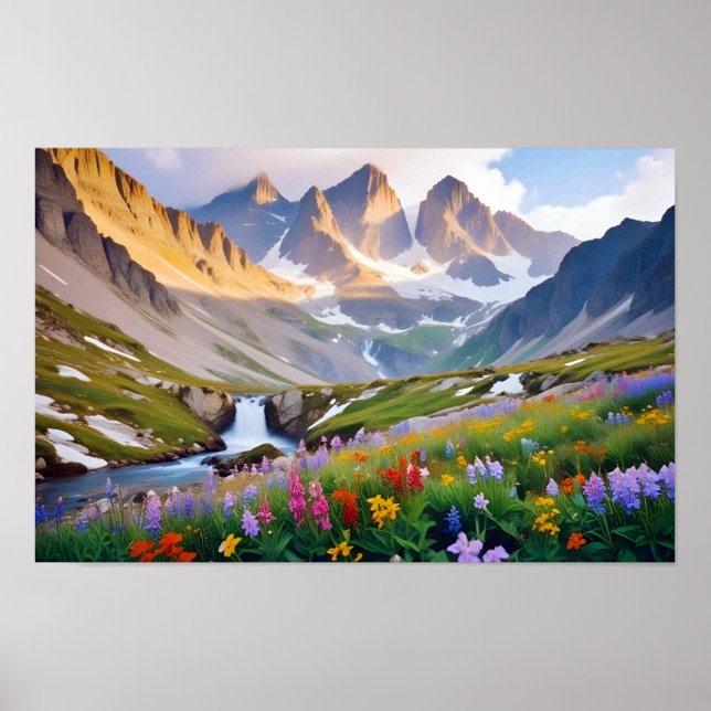 Panoramic Landscape Meadow Valley Nature Tranquil  Poster (Front)