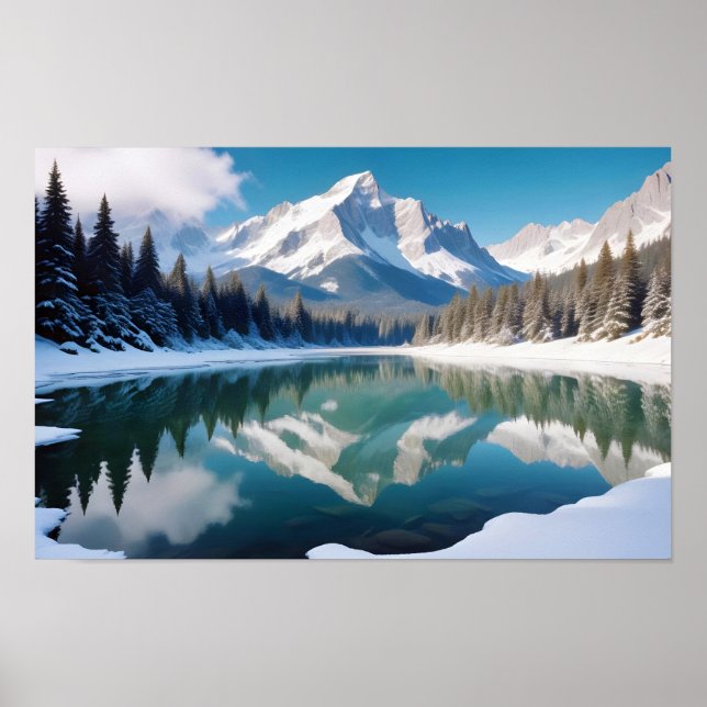 Panoramic Landscape Mountains Lake Nature Tranquil Poster (Front)