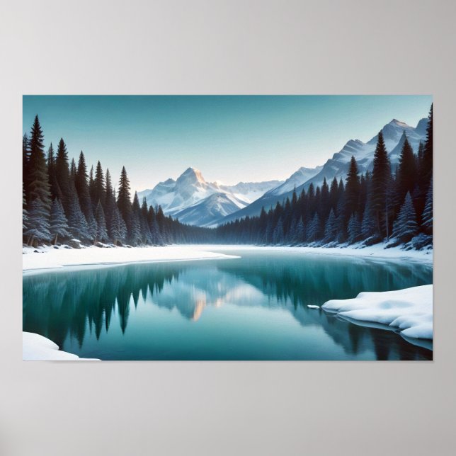 Panoramic Landscape Mountains Lake Nature Tranquil Poster (Front)