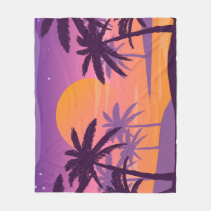 Panoramic landscape: sunset with palms. fleece blanket