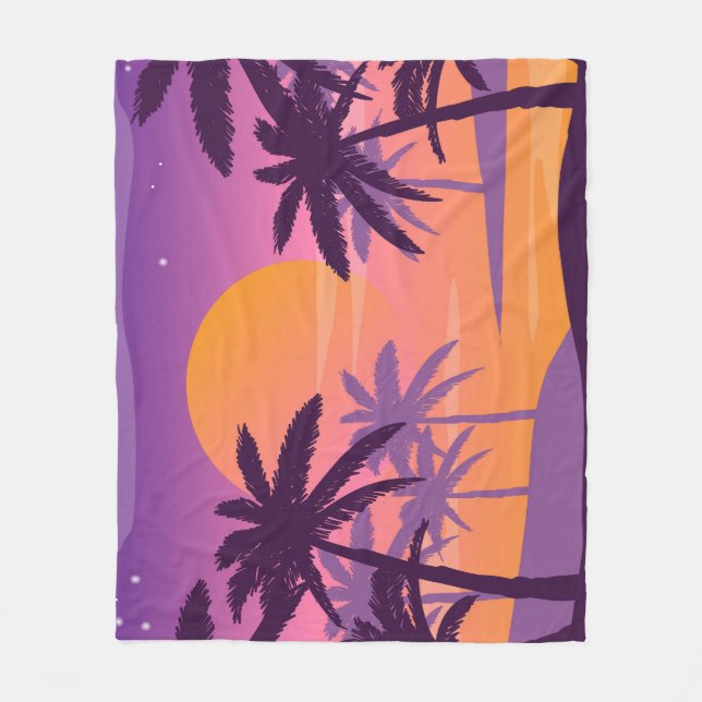 Panoramic landscape: sunset with palms. fleece blanket (Front)