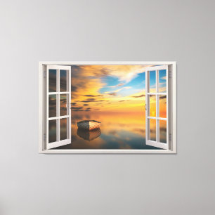 Panoramic Landscape Through The Window Illusion Canvas Print