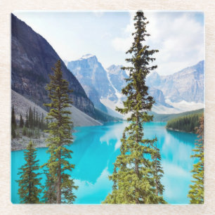 Panoramic of Moraine Lake Valley of Ten Peaks Glass Coaster