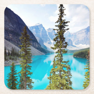 Panoramic of Moraine Lake Valley of Ten Peaks Square Paper Coaster