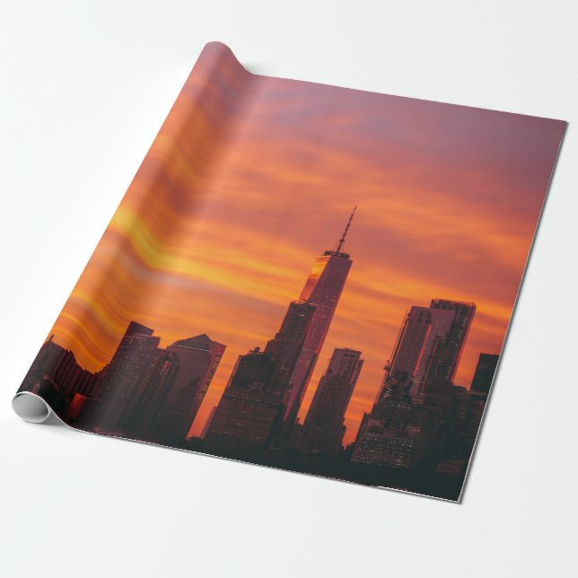 PANORAMIC PHOTOGRAPHY OF SUNSET AT THE CITY WRAPPING PAPER (Unrolled)