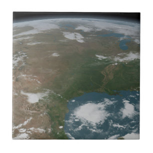 Panoramic Planet Earth And The Us. 2 Ceramic Tile