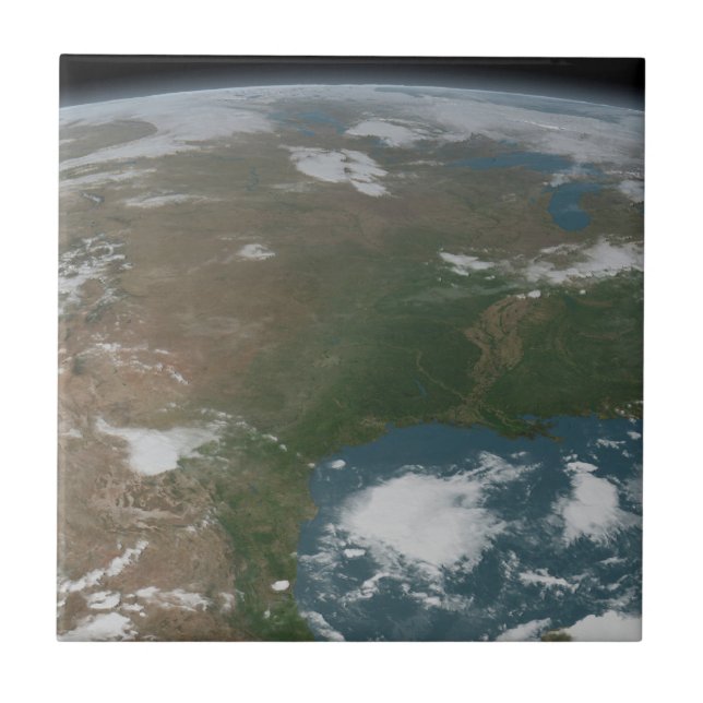 Panoramic Planet Earth And The Us. 2 Ceramic Tile (Front)