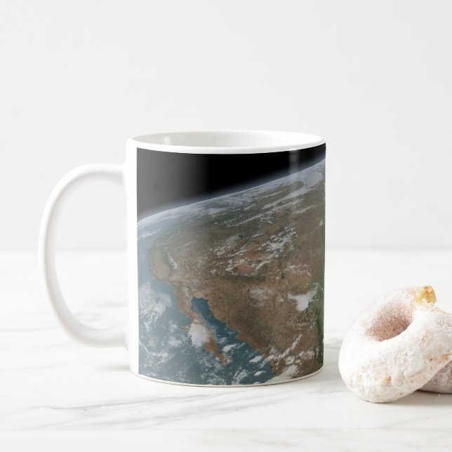 Panoramic Planet Earth And The Us. 2 Coffee Mug (With Donut)