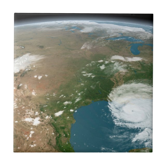 Panoramic Planet Earth And The Us. Ceramic Tile (Front)