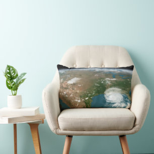 Panoramic Planet Earth And The Us. Lumbar Cushion