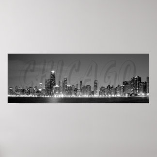 Panoramic Poster of the Chicago Skyline at Night
