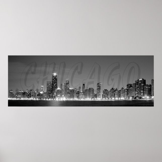 Panoramic Poster of the Chicago Skyline at Night (Front)