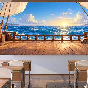 Panoramic Sailing Ship Deck Ocean Adventure Photo Banner