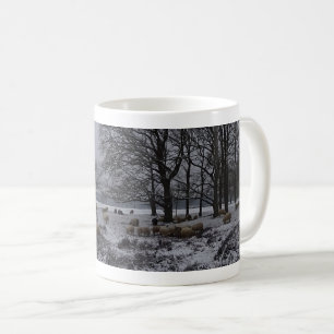 Panoramic Snow Landscape with Trees and Sheep Mug