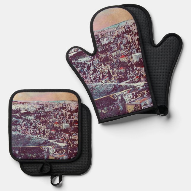 Panoramic Splendour of Jerusalem Oven Mitt & Pot Holder Set (Front/Back)