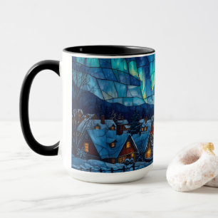 Panoramic Stained Glass Winter Village Mug