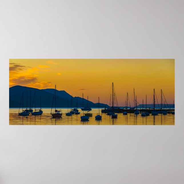 Panoramic sunset landscape coastal scene, ushuaia poster (Front)