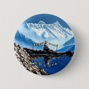 Panoramic View Of Annapurna Mountain Nepal 6 Cm Round Badge