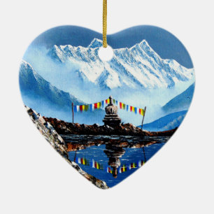 Panoramic View Of Annapurna Mountain Nepal Ceramic Ornament